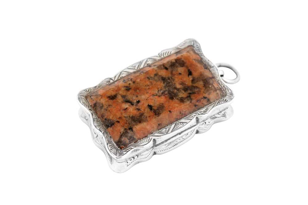 Lot 16 - A Victorian sterling silver and granite vinaigrette, Birmingham 1875 by Hilliard and Thompson