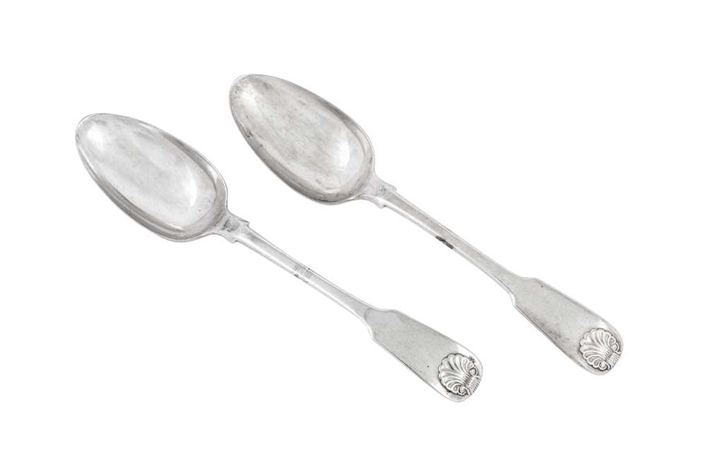 Lot 128 - A pair of mid-19th century Indian Colonial silver tablespoons, Calcutta circa 1840 by Pittar and Co (active 1825-48)