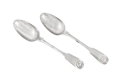 Lot 128 - A pair of mid-19th century Indian Colonial silver tablespoons, Calcutta circa 1840 by Pittar and Co (active 1825-48)