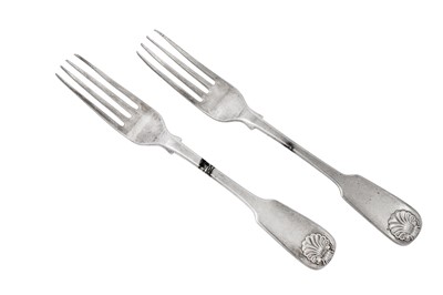 Lot 129 - A pair of mid-19th century Indian Colonial silver table forks, Calcutta circa 1840 by Pittar and Co (active 1825-48)