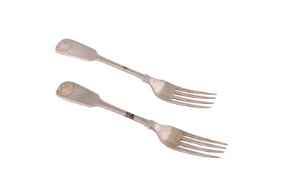 Lot 129 - A pair of mid-19th century Indian Colonial silver table forks, Calcutta circa 1840 by Pittar and Co (active 1825-48)