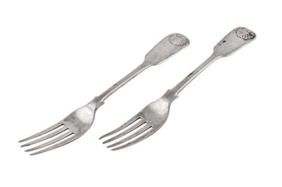 Lot 130 - A pair of mid-19th century Indian Colonial silver table forks, Calcutta circa 1840 by Pittar and Co (active 1825-48)