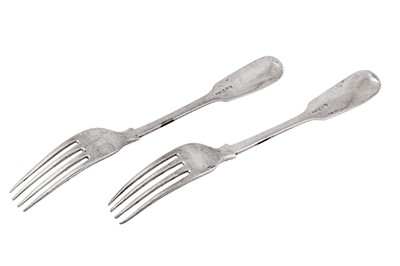 Lot 130 - A pair of mid-19th century Indian Colonial silver table forks, Calcutta circa 1840 by Pittar and Co (active 1825-48)