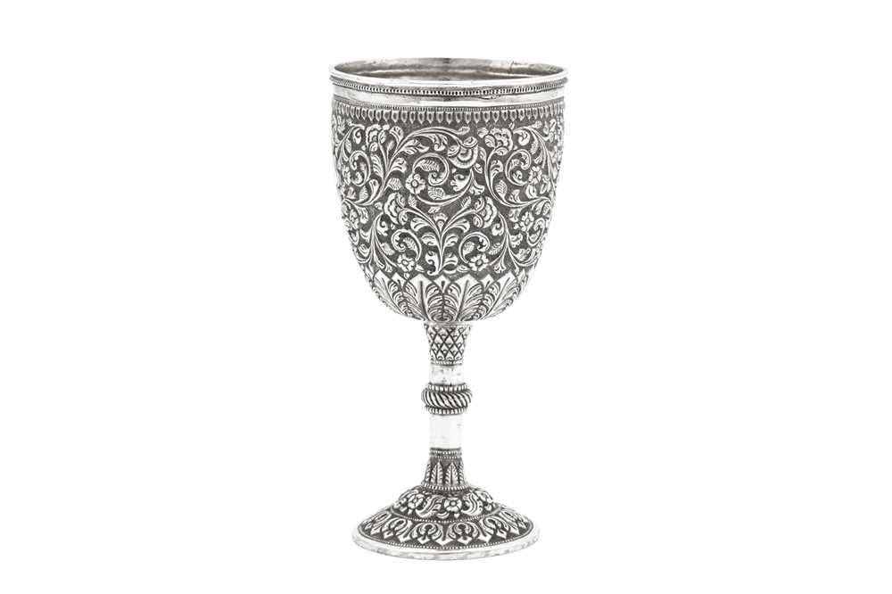 Lot 164 - A late 19th century Anglo – Indian unmarked silver goblet, Cutch circa 1890