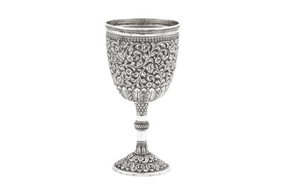 Lot 164 - A late 19th century Anglo – Indian unmarked silver goblet, Cutch circa 1890