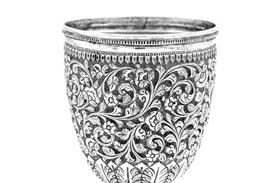 Lot 164 - A late 19th century Anglo – Indian unmarked silver goblet, Cutch circa 1890