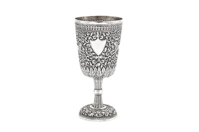 Lot 166 - A late 19th century Anglo – Indian unmarked silver goblet, Cutch circa 1890