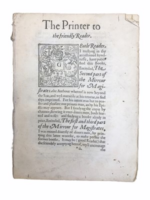 Lot 541 - Hasset (Blener Hasset):The Second part of the Mirrour for Magistrates