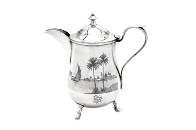 Lot 371 - An early 20th century Iraqi silver and niello coffee pot, Omara circa 1930 signed Barakat