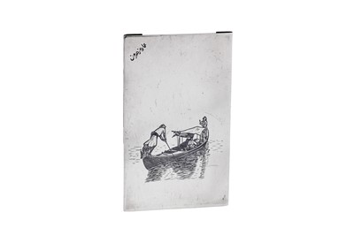 Lot 369 - An early 20th century Iraqi silver and niello menu holder, circa 1920-30 signed Omara, Zahroon