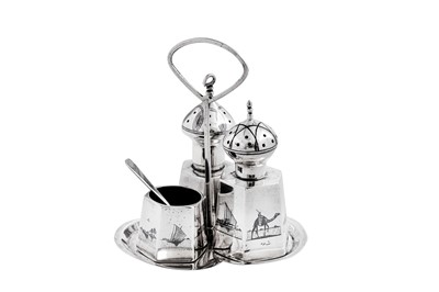 Lot 344 - A composite early 20th century Iraqi silver and niello cruet, Omara or Basra circa 1930 partly signed Abdul Jabbar