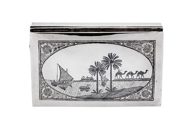 Lot 354 - A mid- 20th century Iraqi silver and niello cigarette box, circa 1940