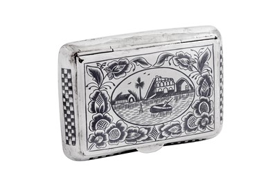 Lot 350 - An early 20th century Iraqi unmarked silver and niello snuff or tobacco box, Nasiriyah circa 1910