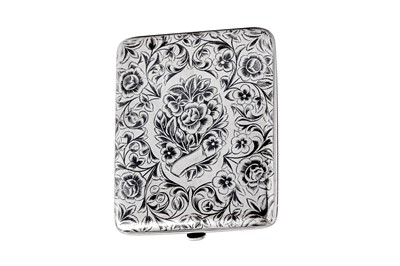 Lot 283 - An early 20th century Iranian (Persian) silver and niello cigarette case, Tabriz circa 1930