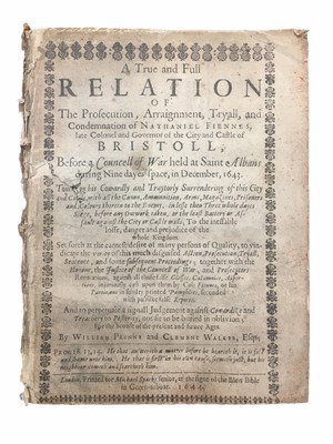 Lot 543 - Prynne and Walker:  Tryall, and Condemnation of Nathaniel Fiennes