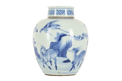 Lot 106 - A CHINESE BLUE AND WHITE 'DEER AND CRANE' JAR AND COVER.