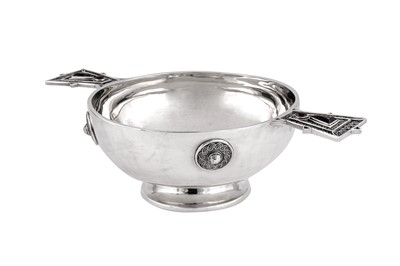 Lot 564 - A George V Scottish sterling silver paste set quaich bowl, Glasgow 1932 by Harry Falconer & Joseph Brown