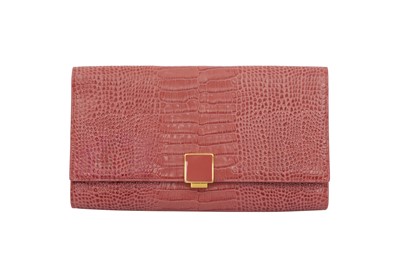 Lot 16 - Smythson Pink Croc Mara Clutch Travel Wallet