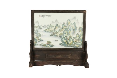 Lot 367 - A CHINESE FAMILLE ROSE 'LANDSCAPE' PLAQUE.