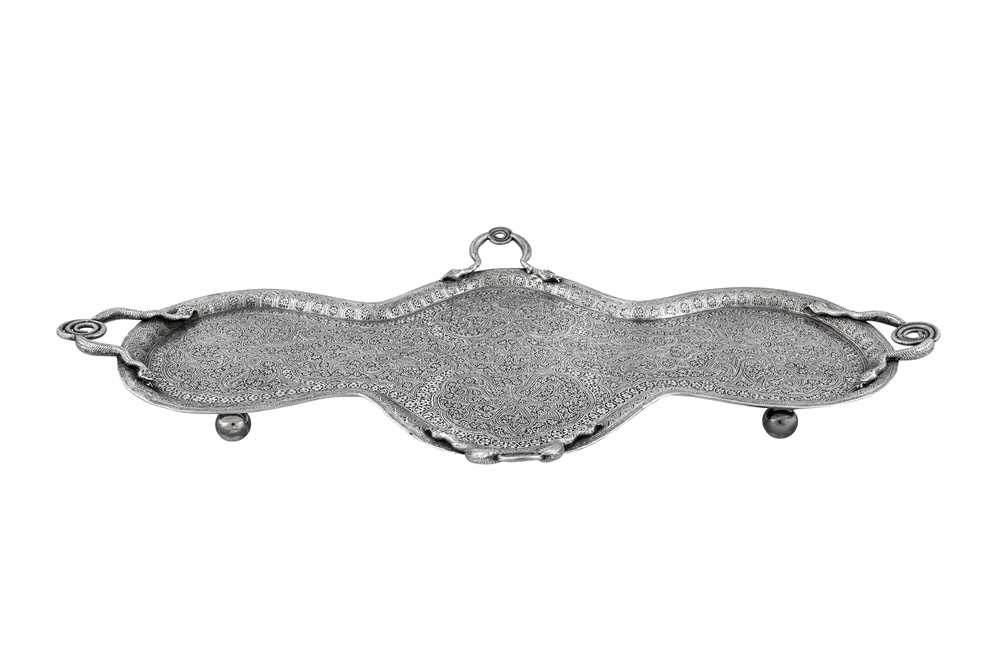 Lot 142 - A late 19th century Anglo – Indian unmarked silver tea tray, Kashmir circa 1880