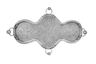 Lot 97 - A late 19th century Anglo – Indian unmarked silver tea tray, Kashmir circa 1880