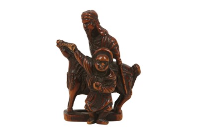 Lot 452 - A WOOD NETSUKE OF A GENERAL ON HORSEBACK