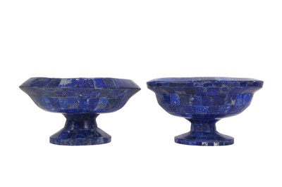 Lot 341 - A PAIR OF NEO-CLASSICAL STYLE LAPIS LAZULI VENEERED TAZZAS