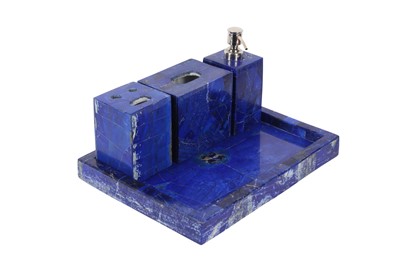 Lot 346 - AN ART DECO STYLE LAPIS LAZULI VENEERED BATHROOM SET