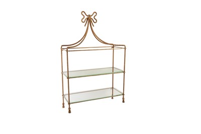 Lot 147 - A GILT METAL THREE TIER HANGING WALL SHELF
