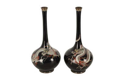Lot 490 - A PAIR OF JAPANESE CLOISONNÉ VASES.