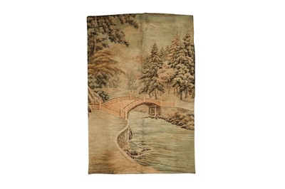 Lot 562 - A LARGE JAPANESE EMBROIDERED TEXTILE 'LANDSCAPE' PANEL.