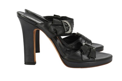 Lot 498 - Gianni Versace Metallic Black Heeled Mule - Size 37
