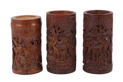 Lot 657 - A CHINESE BAMBOO BRUSH POT, LATE 19TH/EARLY 20TH CENTURY