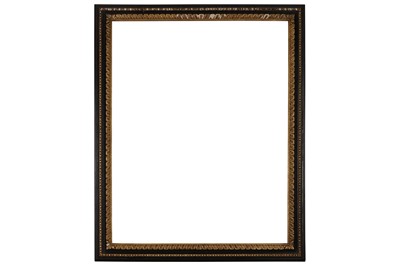Lot 121 - AN ITALIAN 18TH CENTURY STYLE CARVED EBONISED AND PARCEL GILT FRAME