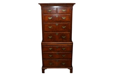 Lot 110 - A GEORGE II STYLE WALNUT CHEST ON CHEST OF SMALL PROPORTIONS, EARLY 20TH CENTURY