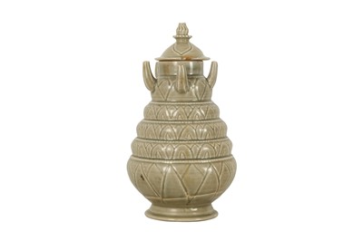 Lot 494 - A CHINESE CELADON-GLAZED JAR AND COVER.