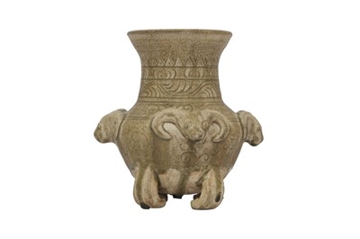 Lot 227 - A CHINESE CELADON-GLAZED 'RAMS' VASE.