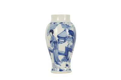 Lot 108 - A CHINESE BLUE AND WHITE 'LADIES' VASE.