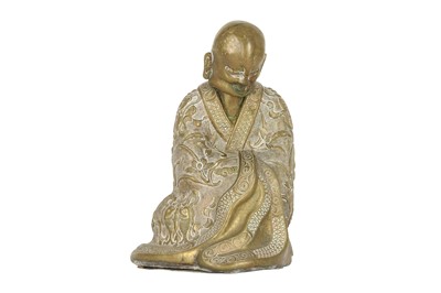 Lot 608 - A CHINESE BRONZE FIGURE OF A LUOHAN.