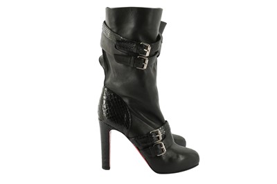 Lot 497 - λ Christian Louboutin Black Loubi Heeled Biker Boot - Size 41