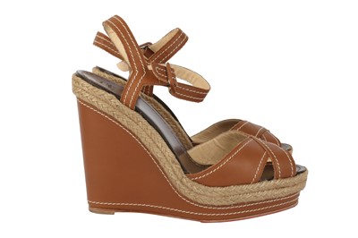 Lot 263 - Christian Louboutin Brown Espadrille Wedge Almeria Sandal - Size 41