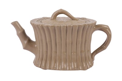 Lot 371 - A WEDGWOOD CANEWARE TYPE BAMBOO FORM TEA POT, LATE 18TH CENTURY
