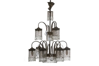 Lot 508 - A 20TH CENTURY BRASS TWO TIER ELECTROLIER