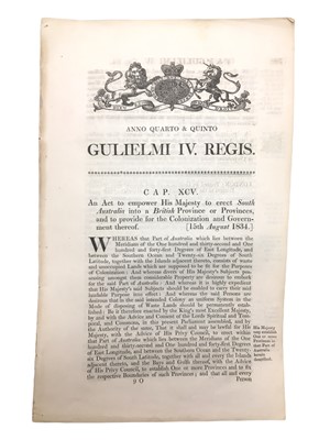 Lot 709 - Gulielmi IV, Regis: An Act to empower His Majesty to erect South Australia into a British Province