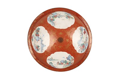 Lot 208 - A VERY RARE LARGE CHINESE FAMILLE ROSE CANTON ENAMEL DISH COVER.