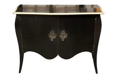 Lot 188 - A LOUIS XV STYLE EBONISED OAK COMMODE SHAPED CUPBOARD, 20TH CENTURY