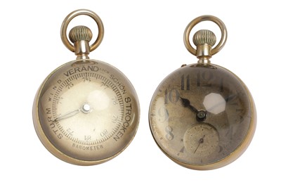 Lot 69 - A CONTINENTAL GLASS AND BRASS SPHERICAL BULLS EYE DESK CLOCK, 20TH CENTURY
