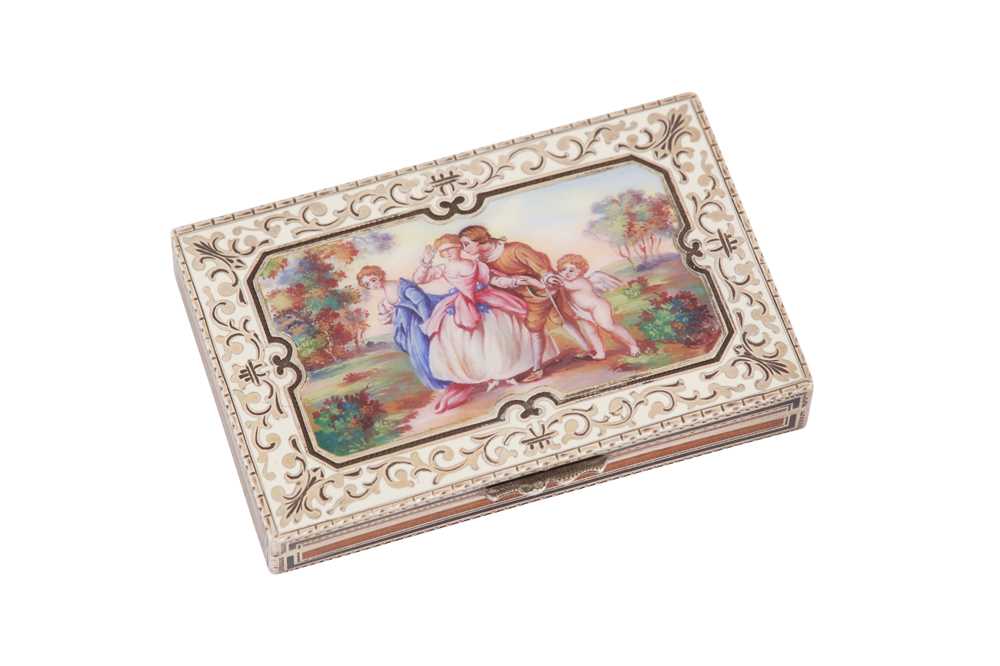 Lot 113 - An early 20th century continental 935 standard silver gilt and enamel cigarette case, German or Swiss with import marks for London 1926 by T C & Son Ltd