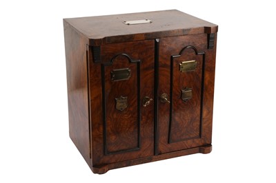 Lot 185 - A FINE VICTORIAN BURR WALNUT AND BRASS MOUNTED SMOKER'S CABINET