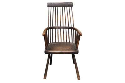 Lot 189 - A VERNACULAR COMB BACK ASH WINDSOR ARMCHAIR, 18TH CENTURY